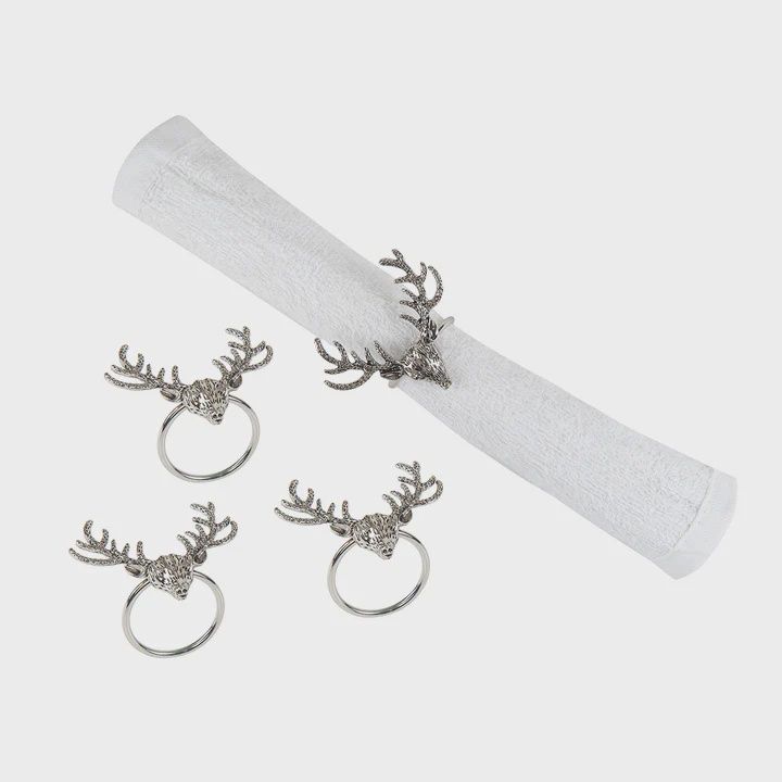 Silver Deer Head Napkin Ring Set