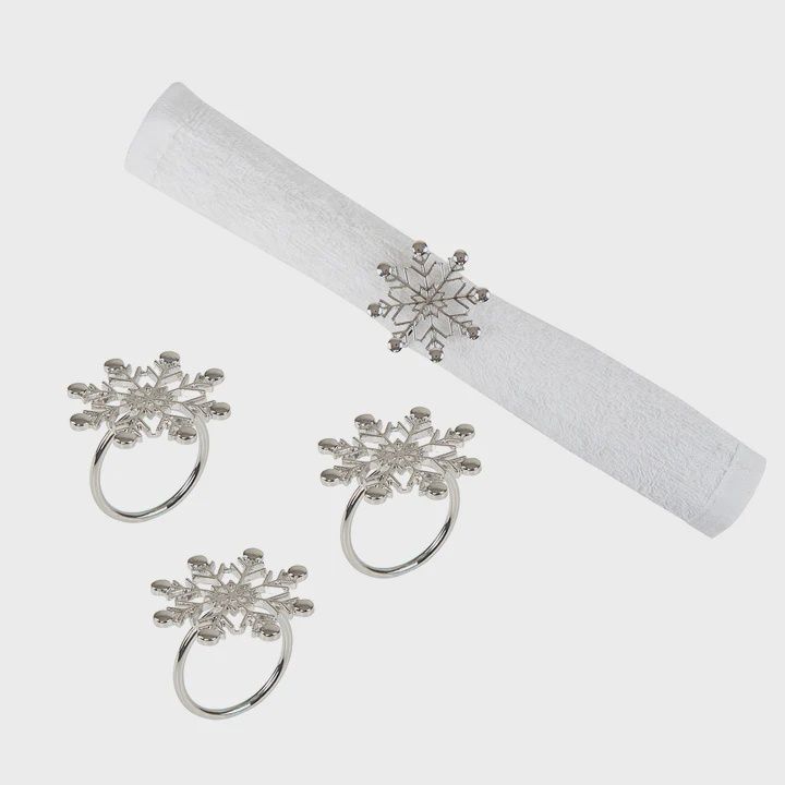 Silver Winter Snowflake Napkin Ring Set