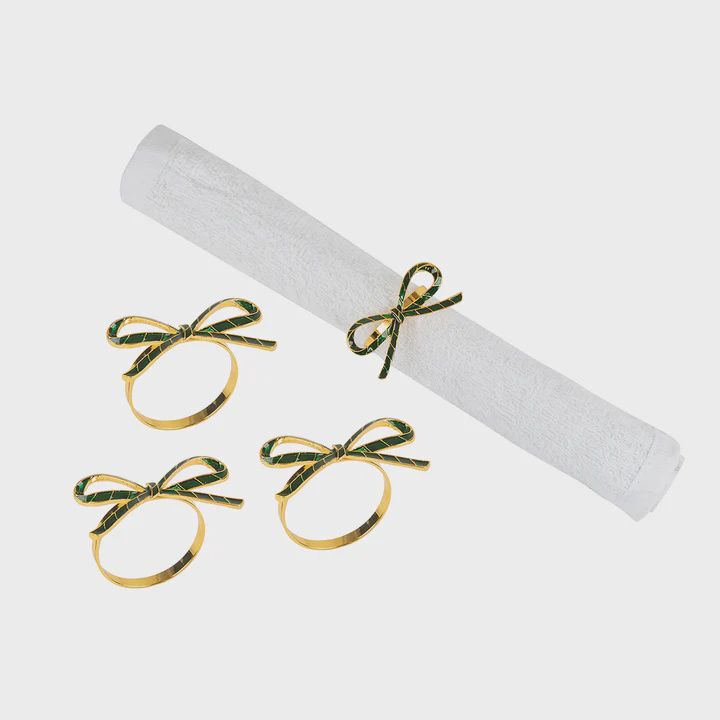 Green Ribbon Napkin Ring Set