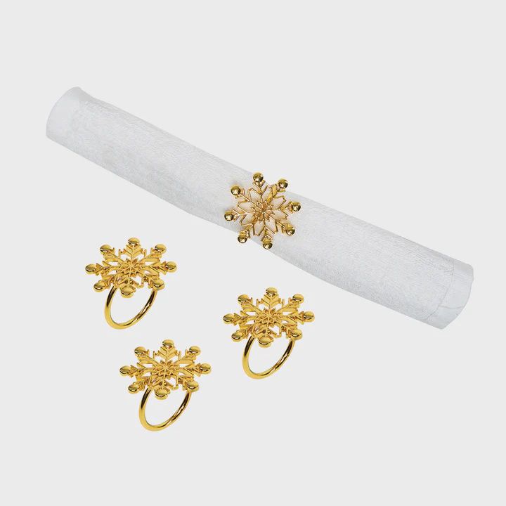Gold Winter Snowflake Napkin Ring Set