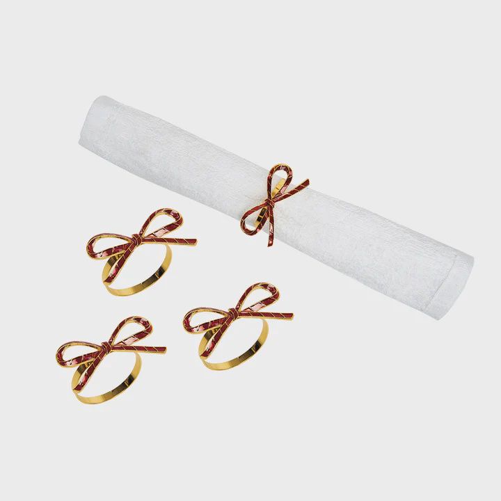Red Ribbon Napkin Ring Set