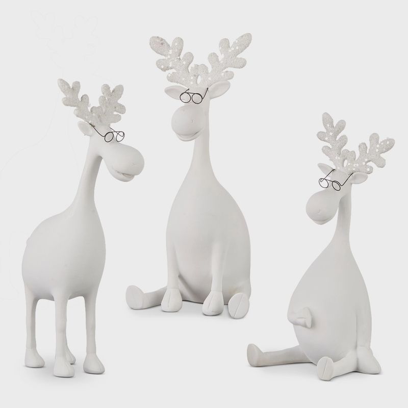 White Moose with Glasses Set of 3