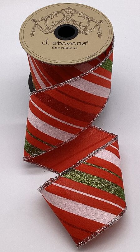 Glitter Stripes, red, wht, grn. Ribbon