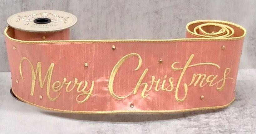 Merry Christmas Gold Jewels  Ribbon