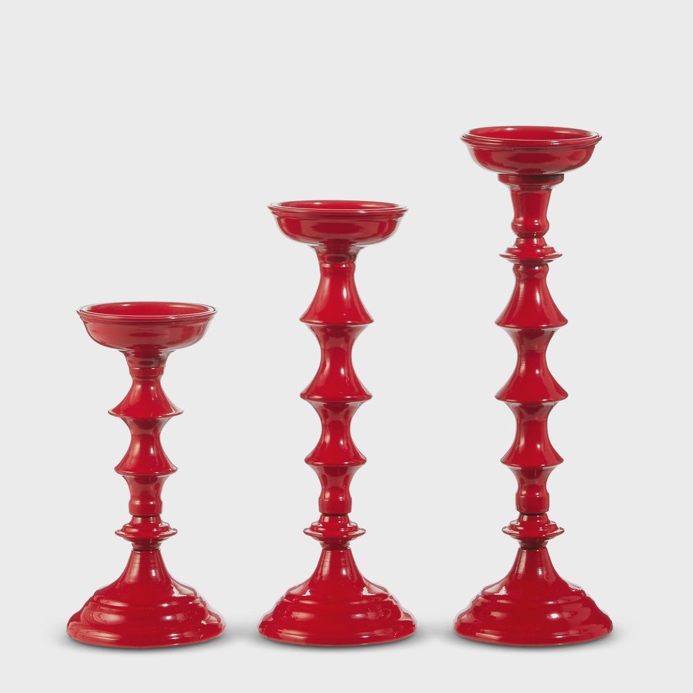 9" Glossy Red Candle Holders