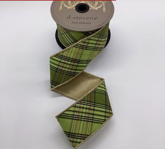 dupion bias cut plaid, lime olive ribbon