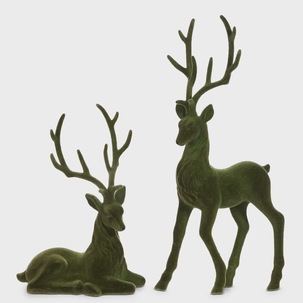 14" Green Flocked Deer