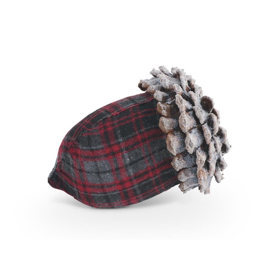 6" red&amp;gray plaid acorn w/pinecone