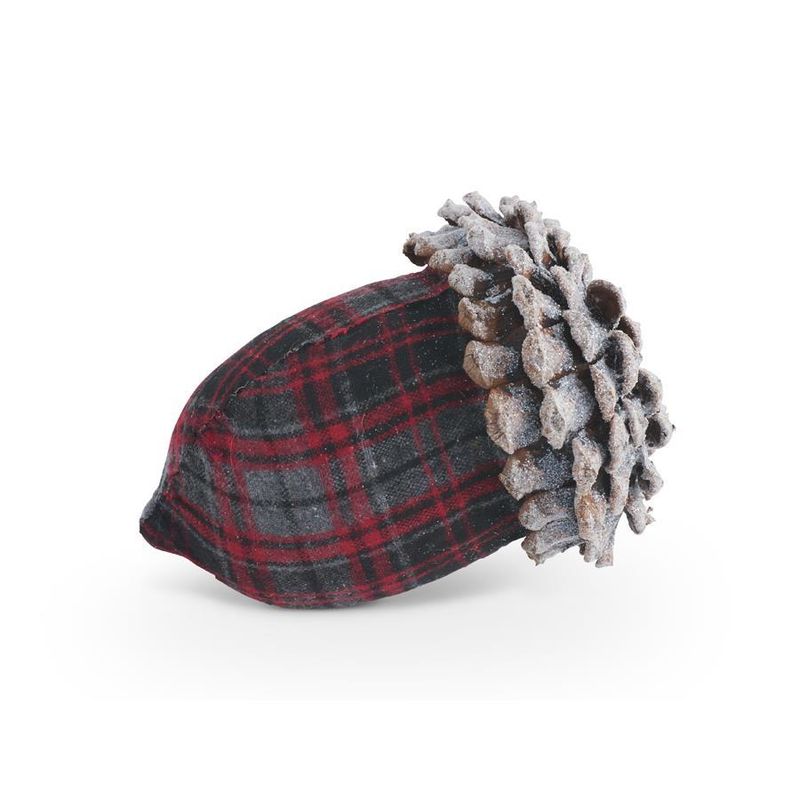 6" red&amp;gray plaid acorn w/pinecone