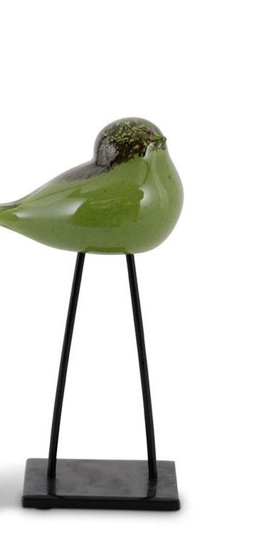 Green &amp; Brown Speckled Glass Birds SM