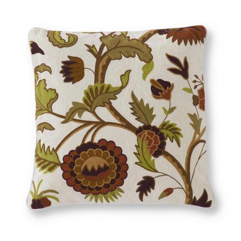 19" Hand Embroidered Floral Pillow