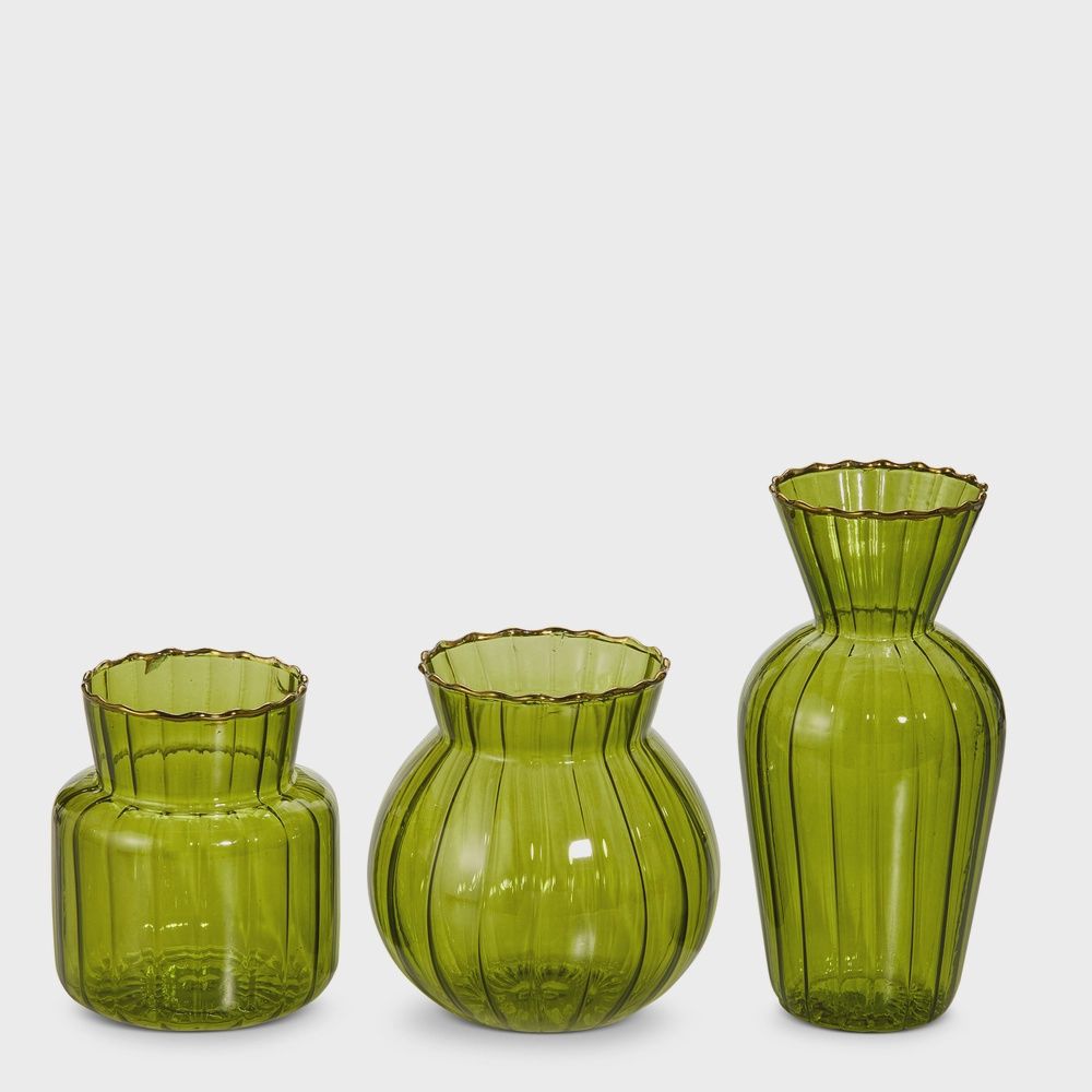Green Ribbed Vases