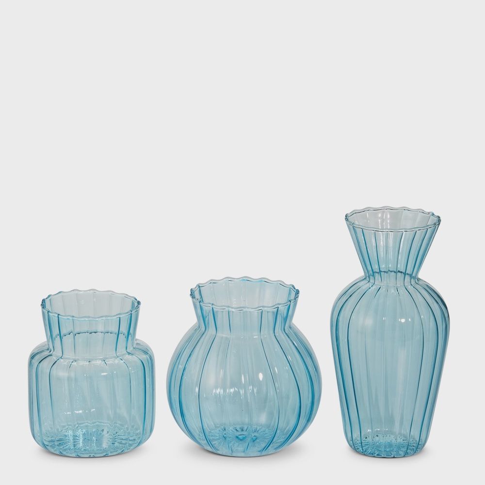 Blue Ribbed Vases