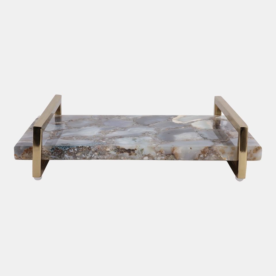Blue Agate Tray w/ Gold Handles