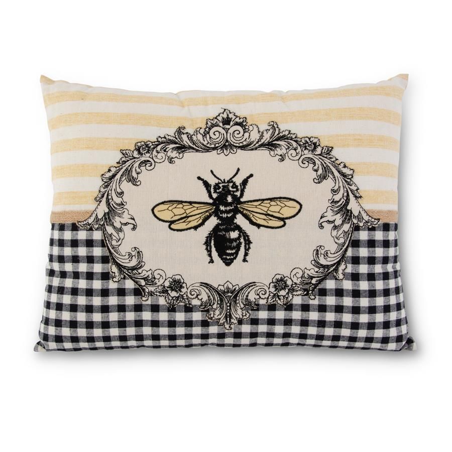 18" Cream Pillow w/Embroidered Bee