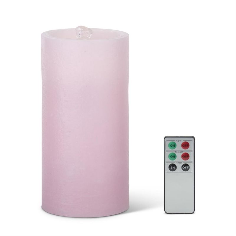 7.75" Pink LED Wax Pillar Water Candle