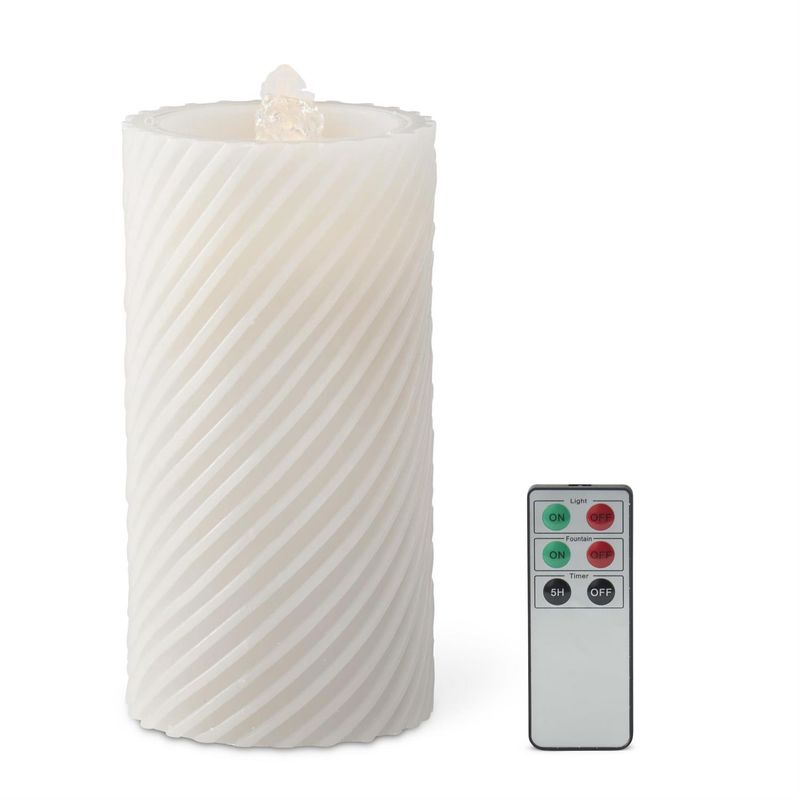 7.75" White Spiral LED Wax Pillar Water Candle