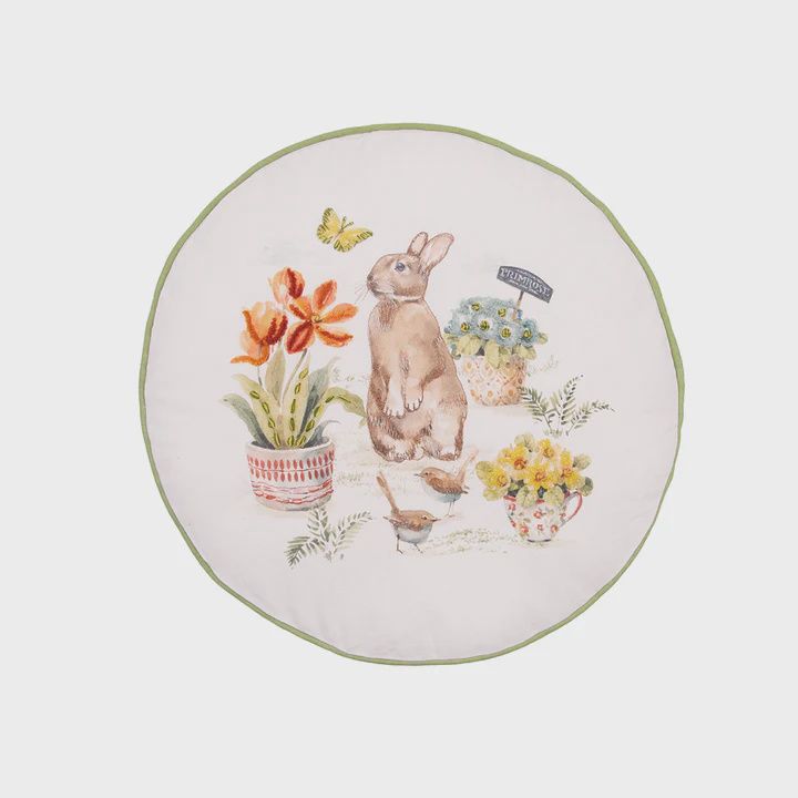 16" Garden Bunny Round Pillow