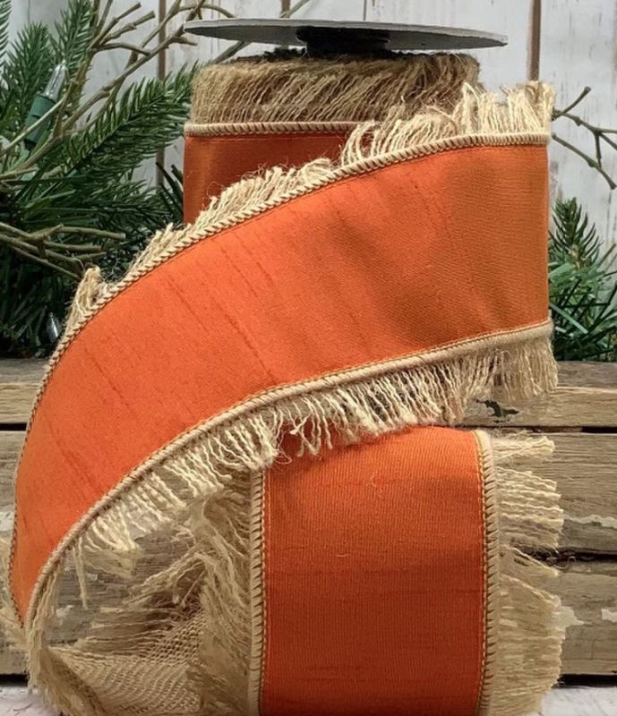 Dupion jute edge, pumpkin Ribbon