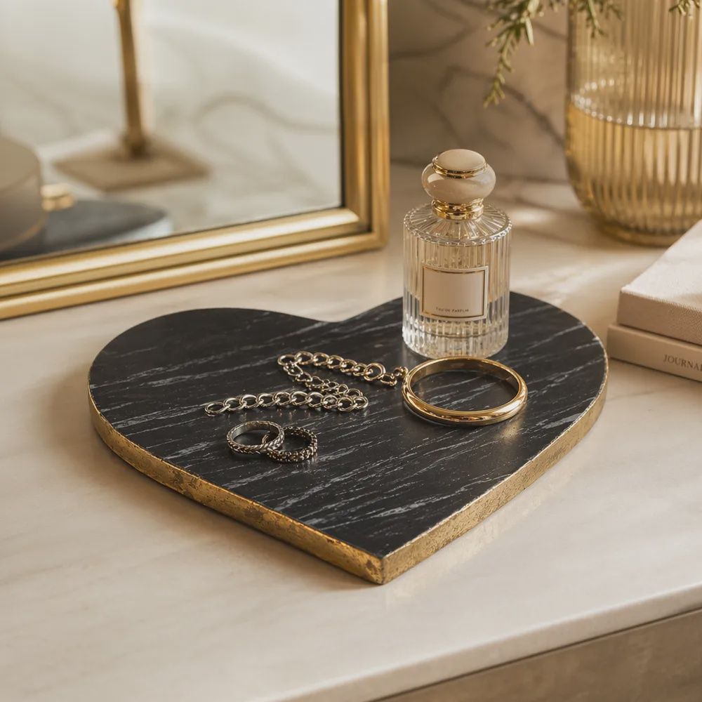 BLACK MARBLE HEART TRAY