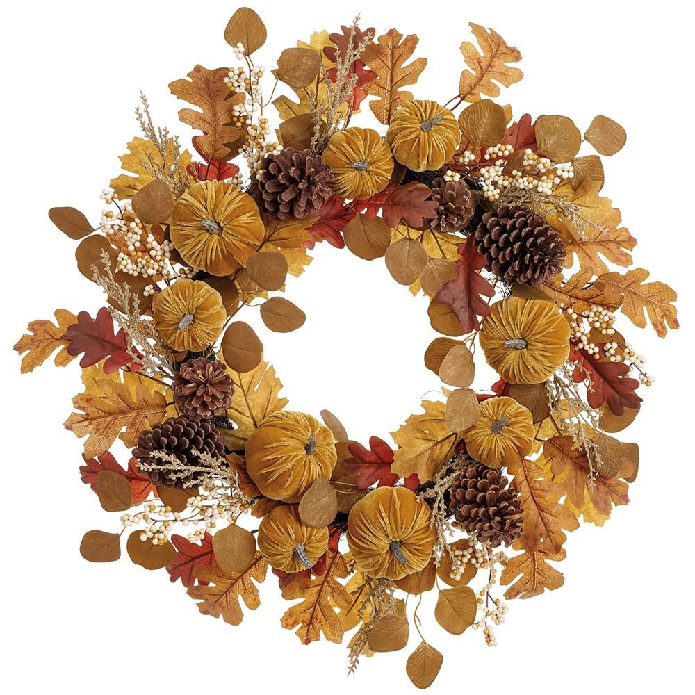 24" Pumpkin/Pine Cone/Oak Wreath