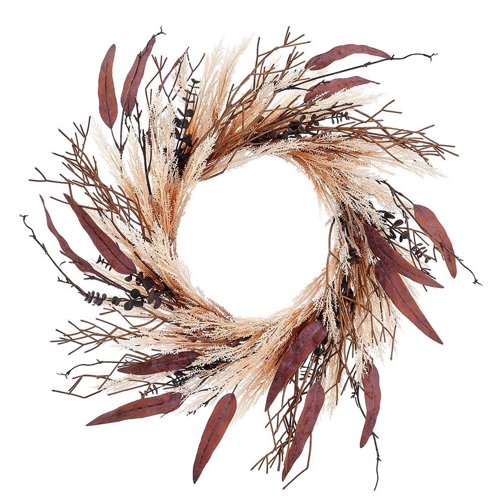 24" Eucalyptus/ Grass/ Twig Wreath, Brown