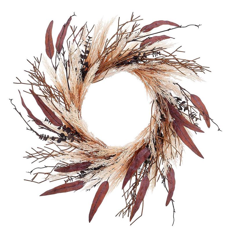 24" Eucalyptus/ Grass/ Twig Wreath, Brown