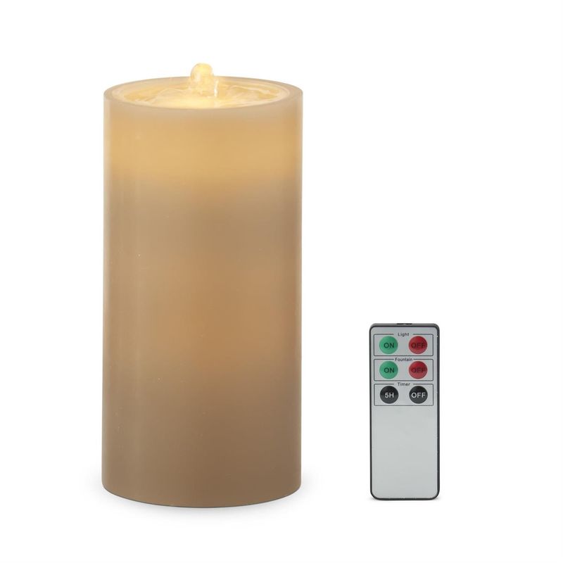 7.5" Taupe LED Wax Pillar Water Candle