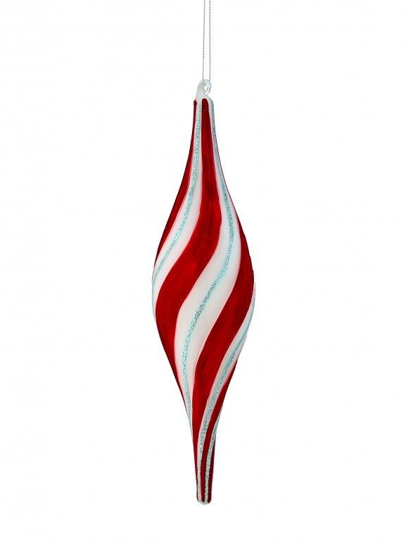 10" GLS PEPPERMINT FINIAL ORN