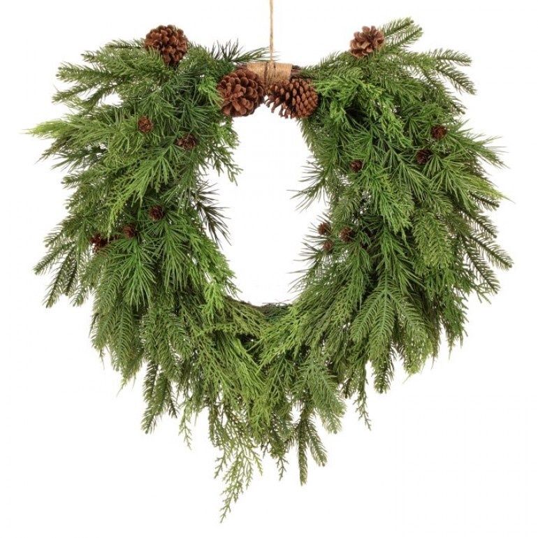 26" MIX EVERGREEN HEART WREATH