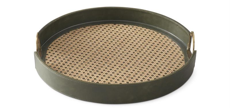 Leather &amp; Cane Trays w/Handles Sm