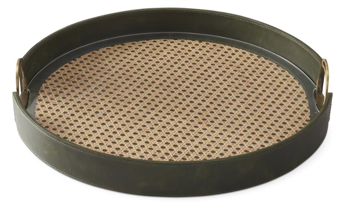 20" Leather &amp; Cane Trays w/Handles