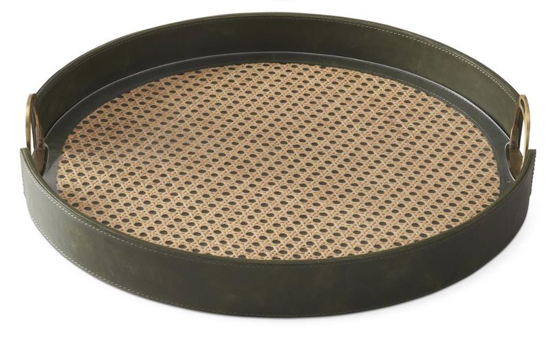 20" Leather &amp; Cane Trays w/Handles