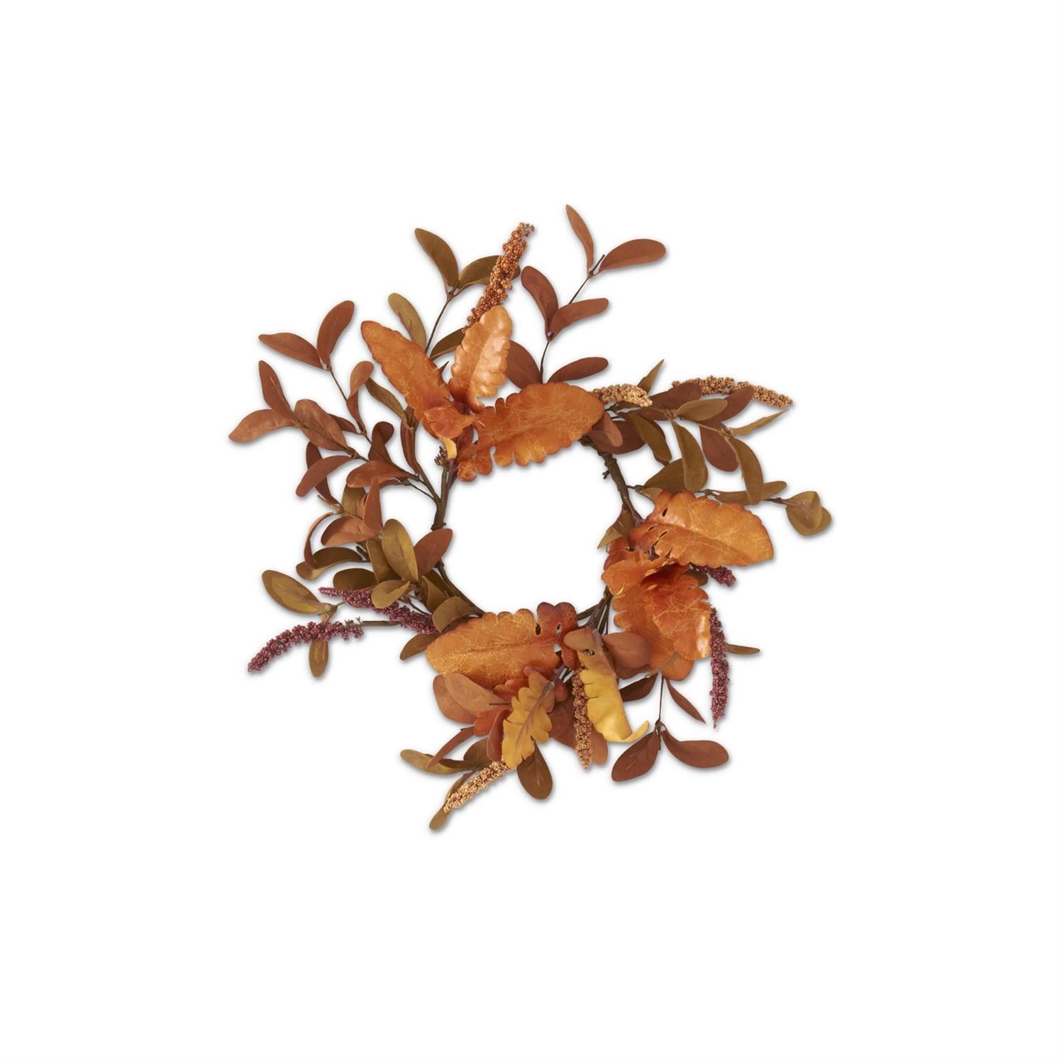 12" Rust/Brown Eva/Silk Leaves Candle Ring