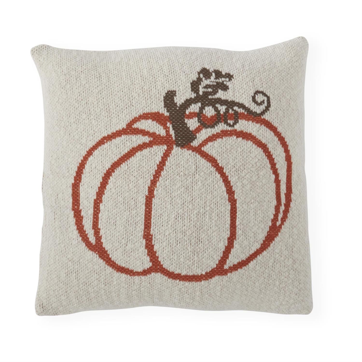 20" Cream Knit Orange Pumpkin Pillow