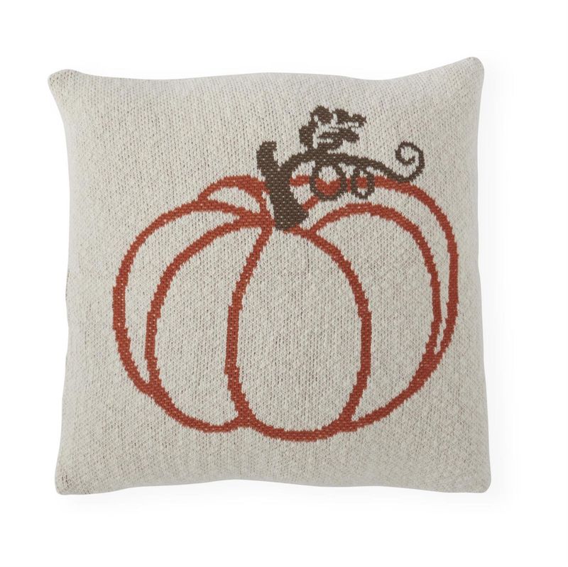 20" Cream Knit Orange Pumpkin Pillow