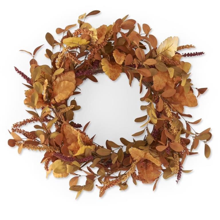 24" Rust &amp; Brown Eva/Silk Leaves Wreath