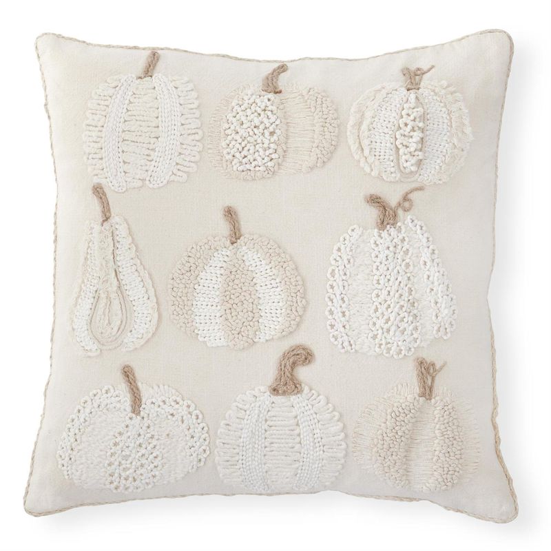20" Cream Pumpkins/Gourds Embroidered Pillow