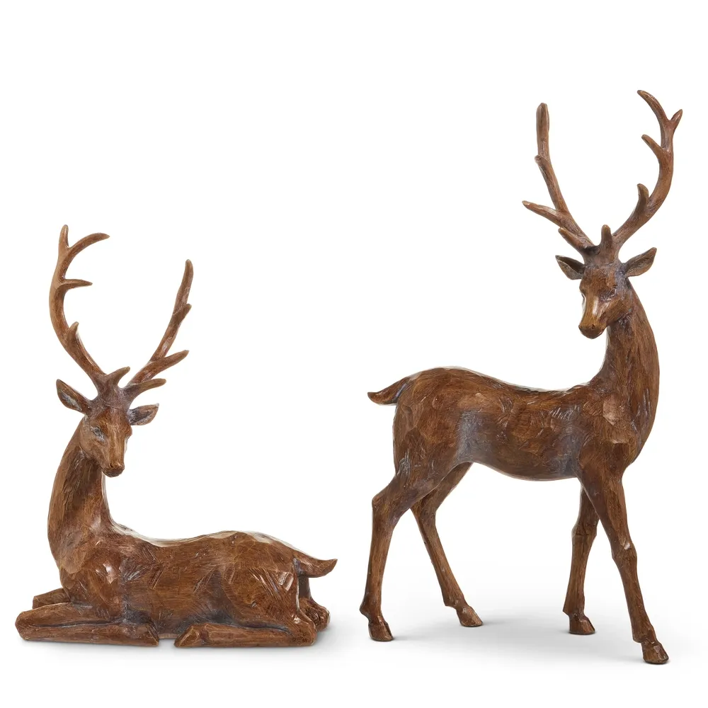 18.5" Wood Deer Laying