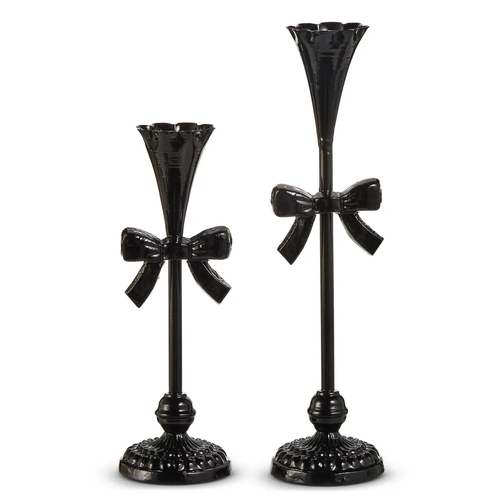 13" Black Bow Candlestick