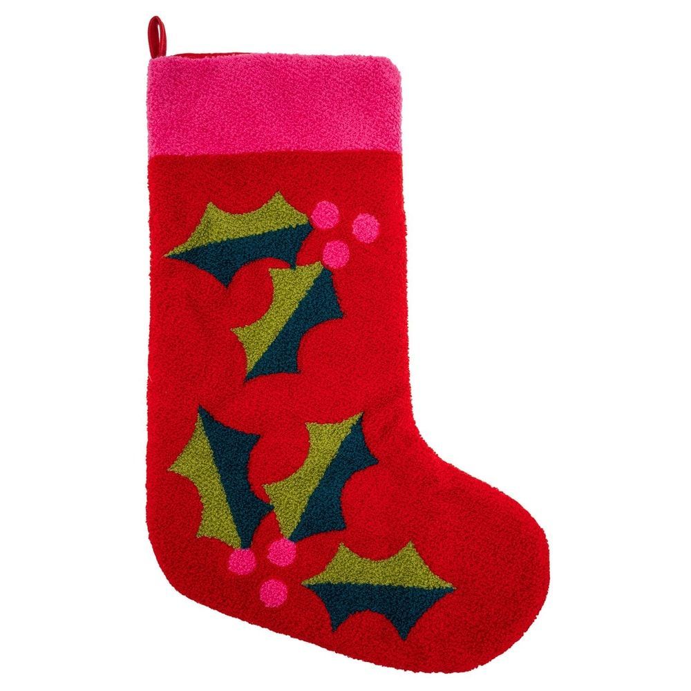 Embroidered Retro Holly Stocking