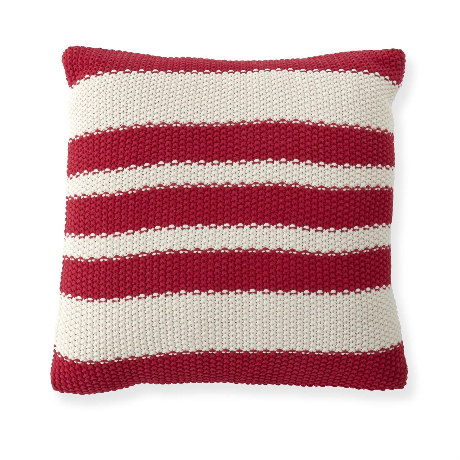 20" Cotton Knit Red/Cream Striped Pillow