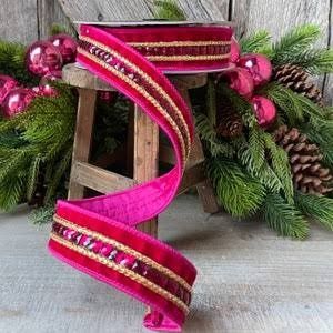 Fuschia Velvet Jeweled Ribbon
