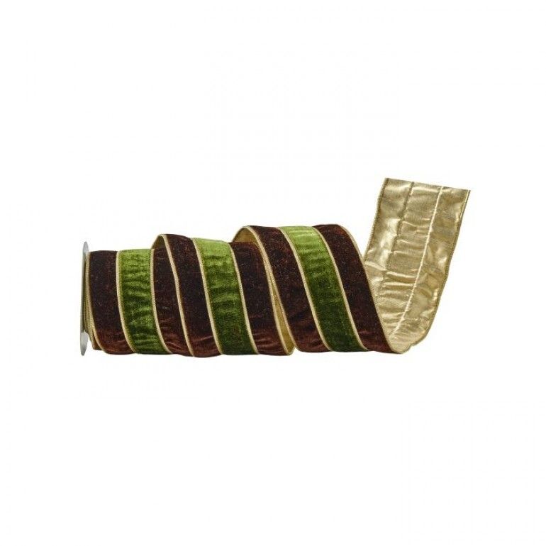 VELVET STRIPE RIBBON GR/BRN