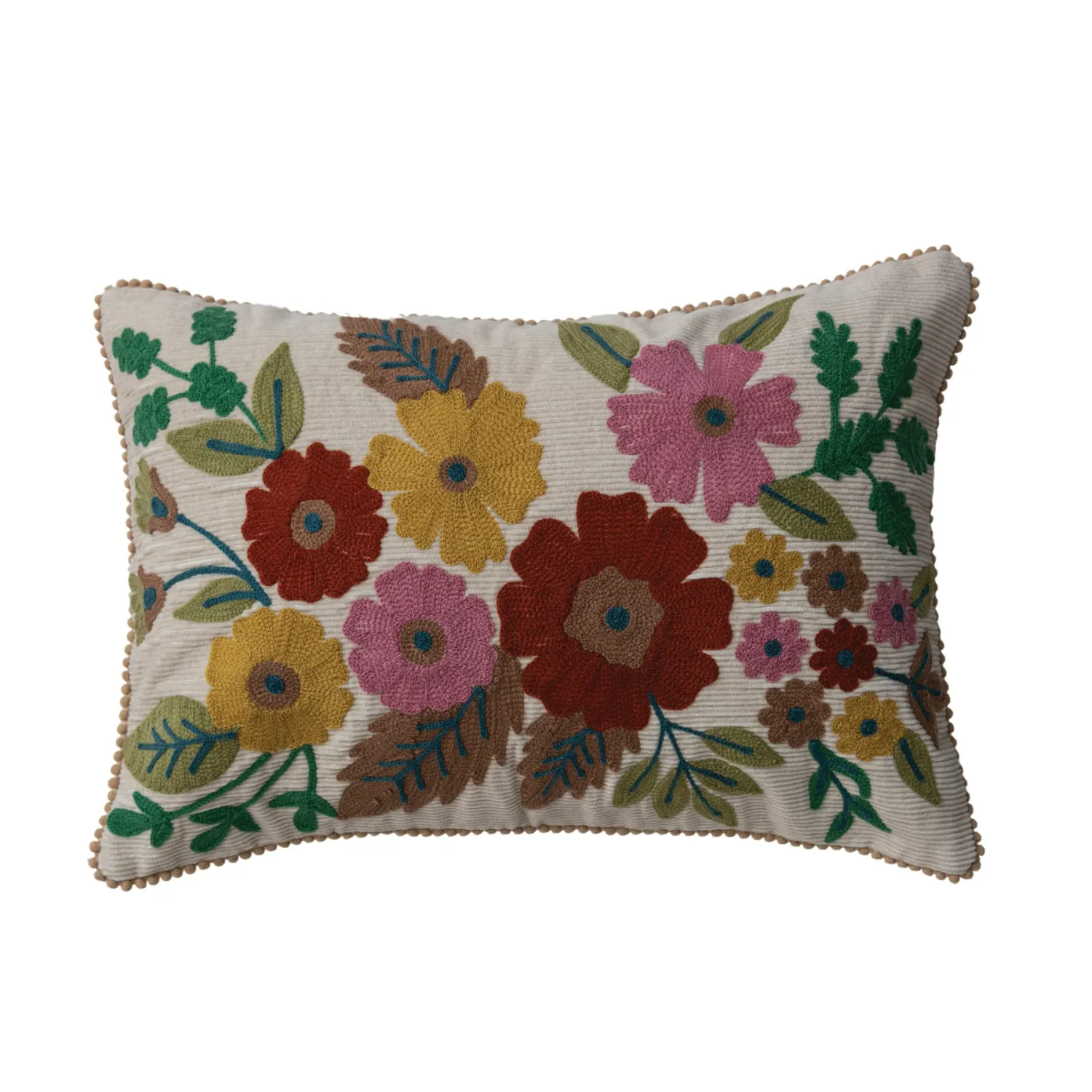 Lumbar Pillow w/ Emb. Flowers