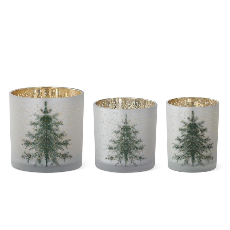 Frosted White Glass Christmas Tree Container Set of 3 (Sm, Md, Lg)