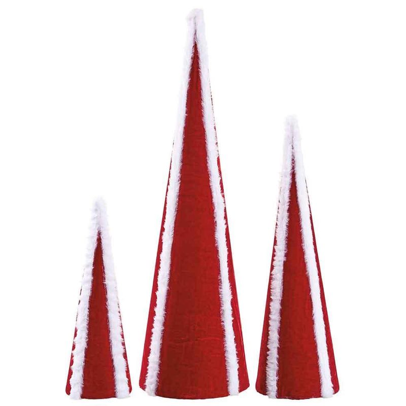 Velvet &amp; Fur Cone Topiary Set of 3 (12", 18", 24")