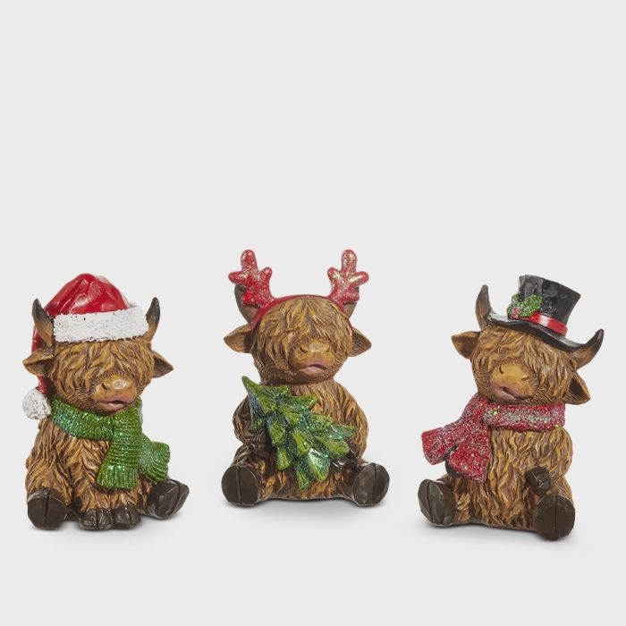 4.25" Highland Cow Ornament Set of 3