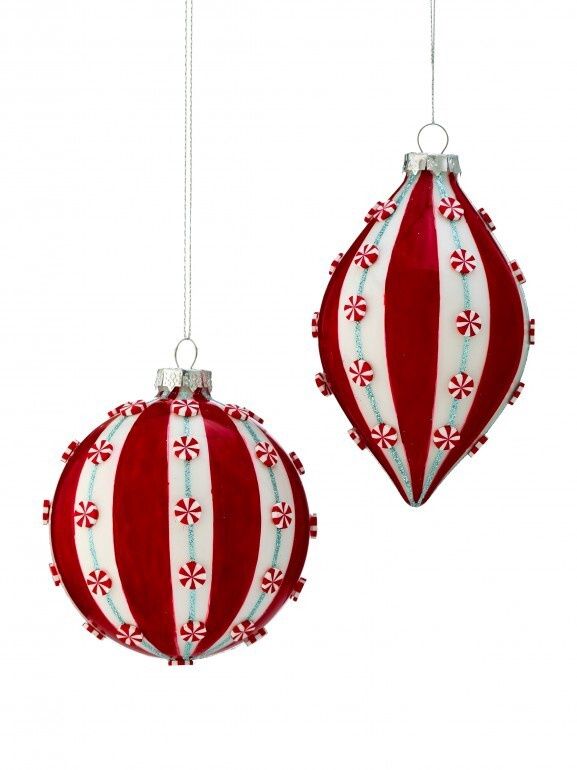 Mini Peppermint Ball &amp; Finial Ornament Set of 4