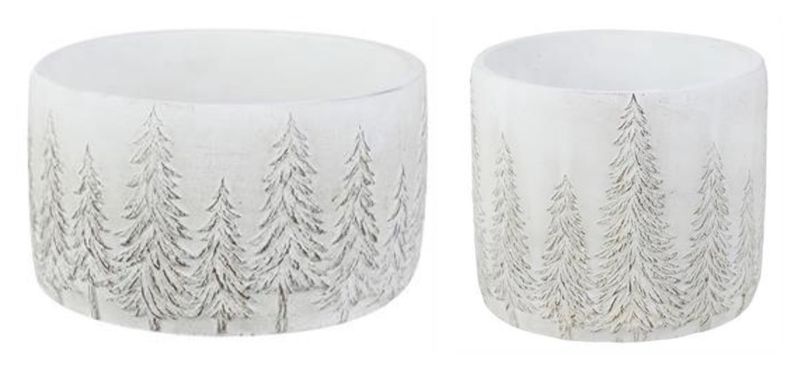 Cement Planter with Pines Set of 2 (6.5", 7")